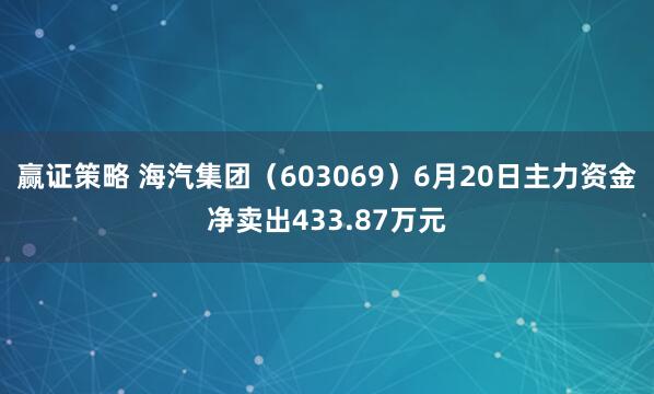 赢证策略 海汽集团（603069）6月20日主力资金净卖出433.87万元